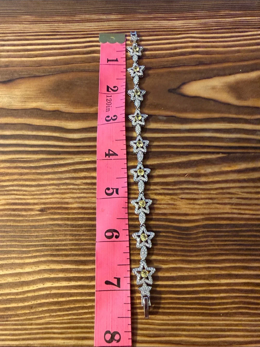 Silver Starflower Bracelet with Yellow Gem Centers Stainless Steel